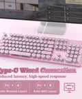 Pink Retro Mechanical Gaming Keyboard Boss Level Design Featuring Classic Typewriter Layout And Solid Steel Chassis Delivers snappy click feel and Type-C connection.