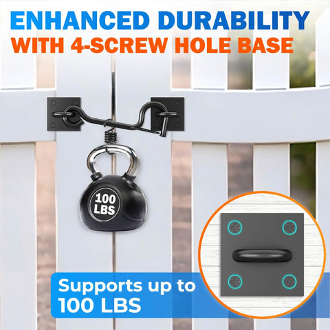 Heavy Duty Self Locking Cabin Hook And Eye Latch For Privacy Barn Doors with 4-screw base, securing doors up to 100 lbs.