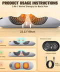 Image of Ergonomic 3-In-1 Lumbar Support Pillow With Triple Fusion Back Massager And Heat for Sciatica Pain Relief, featuring usage instructions.