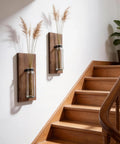 Game Changer Rustic Two Pack Wood Glass Wall Sconces Paired With Warm Twinkle Lights Smooth Farmhouse Indoor Planters For Living Room Walls Hanging Vase To Show Off Herbs And Trailing Greens, displayed with dried plants.