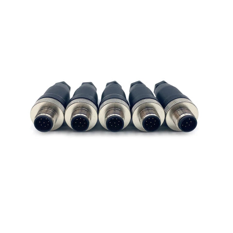 5 Pack M12 8 Pin A Code Male Connector IP67 Waterproof Industrial Circular Connector Field Install Plug And Play Wireable Adapter