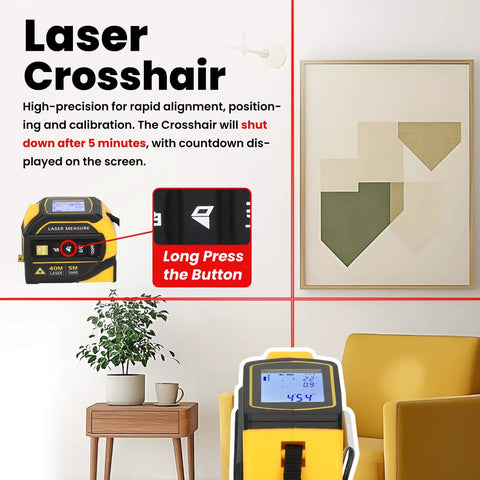 4 In 1 Laser Tape Measure With Level And Crosshairs, 130 Ft Laser Range And 16 Ft AutoLock Tape, Large LCD Display in living room