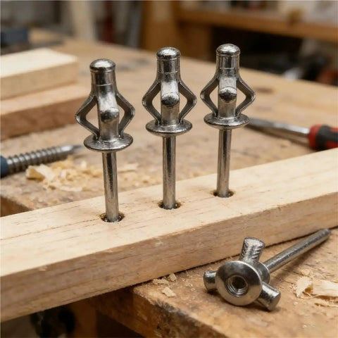 Aluminum Alloy Blind Rivets Kit 200 Pcs M4 With Round Head Tri Fold Design for Metal DIY Projects on wooden surface