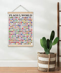 World Map Wall Art Poster With Flags Of The World Geography Classroom Decor International Flag Reference Chart Cool Wall Art Print For Living Room Or Office 12x16 Signs on wall with cactus.