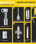Heavy Duty Copper Grease Gun Accessory Kit With High Pressure Up To 10,000 PSI Including Double Handle Coupler, 90 Degree Adapter