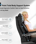 Side view of woman enjoying Dual Motor Electric Reclining Office Chair With Heat Massage And Ventilation, 4 Point Back Massage.