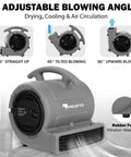 1/4 HP Air Mover With 1000 CFM Two Speed Carpet Dryer And Floor Fan For Quick Drying And Cooling Durable Rotomold Housing Grey Finish