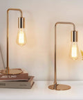 Gold Desk Lamp Set Of 2 Industrial Metal Table Lamps For Reading And Nightstand Use on a white surface with warm lighting.