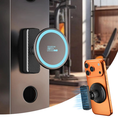 Dual Magnetic Phone Holder For Gym Workout Kitchen Or Any Metal Surface With Rock Solid Power Magnet Base Mount For MagSafe iPhone 17 16 15 14 13 12 Series And One Handed Easy Mount on metal surface