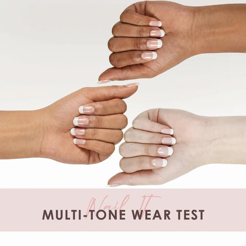 Diverse hands showing Semi Cured Gel Nail Strips Real Gel Nail Polish UV Wraps For Brittle Nails Long Lasting Easy Peel Off Removal.