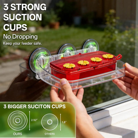 Two Pack Window Hummingbird Feeder With Strong Suction Cups For Outdoors Built In Moat And Easy To Clean Refill 10Oz Red Plastic Hummingbird Feeders For Garden Yard Patio Observation