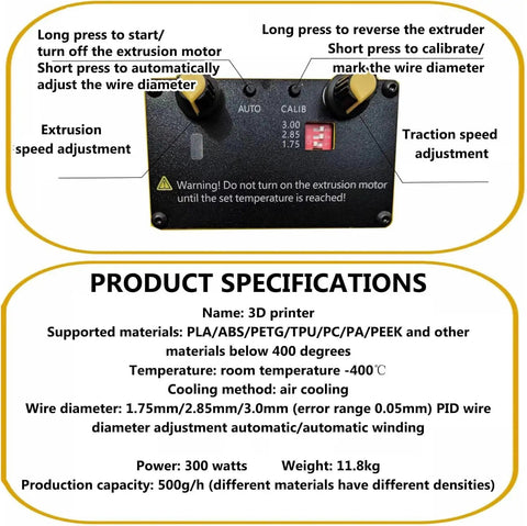 Heavy Duty Desktop Filament Extruder And Plastic Recycler Machine With Automatic Spool Winder For Built Different Creations Up To 400 Degrees And Steady 1.75Mm Flow Rates