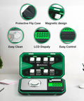Ultra Precise Milligram Scale 0.001g With 50g Capacity showing protective case, LCD display, and control buttons on desk.