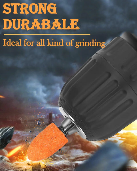 Rotary tool with orange aluminum oxide grinding stone on 1/8 inch shank