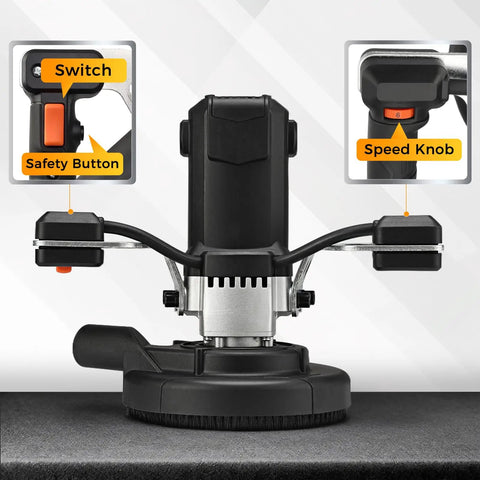 Front view of 7 Inch Concrete Grinder With Low Vibration Handle, 2000W High Torque Motor, 6 Speed Controller, showing switch and speed knob.