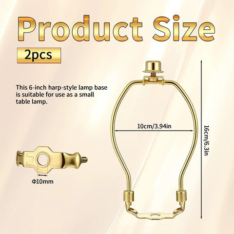 Rock Solid 2 Pack Short Lamp Harp 6 Inch Antique Gold Shade Bracket showcasing size dimensions for table lamps.
