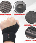 Ultra Soft Carpal Tunnel Wrist Brace With Adjustable Comfort Fit for pain relief showing ergonomic design and adhesive details
