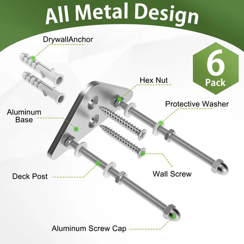 Diagram of Sick Six Pack Aluminum Skateboard Wall Mount Hangers with screws and components labeled for easy installation.