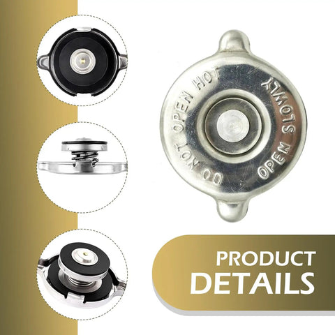 16 PSI Stainless Steel Radiator Cap With Lug Seal Design Heavy Duty Replacement For Most Cars shown in front and side views.