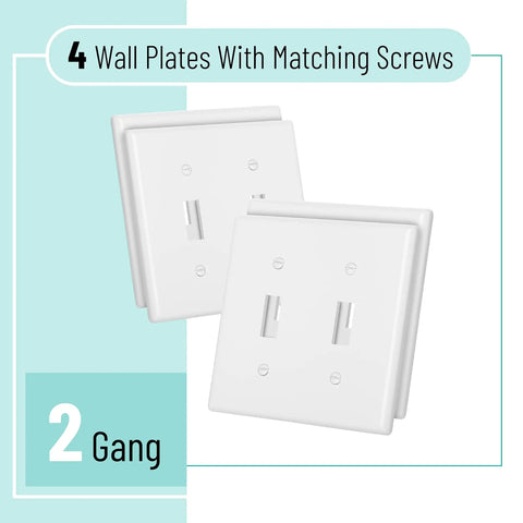 Double Light Switch Wall Plate Set Four Pack White Two Gang Cover Plates With Sixteen Screws Built To Take A Beating Durable