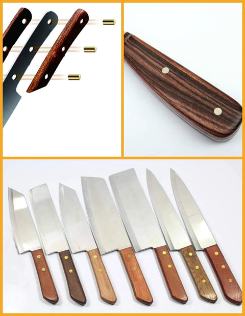 One Eighth Inch Brass Rods Pack, 12 Inch Long, 10 Pieces For Knife Making, Handles, Pins, visible in knife handles
