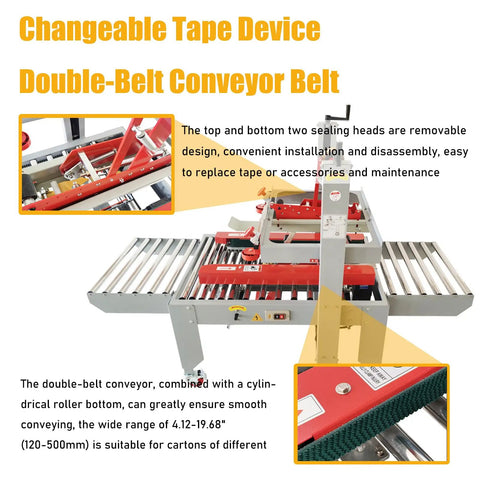 Full Automatic Carton Sealer And Box Packing Machine With Adjustable Belt Drive showcasing double-belt conveyor for easy carton handling.