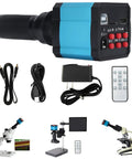 Heavy Duty 37MP 1080P Industrial C Mount Microscope Camera with accessories, perfect for PCB inspection and electronics workshops.