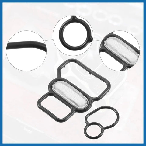 VTEC Solenoid Gasket Spool Valve Filter Screen With O Ring For Honda Civic 1996 To 2005 Pack Of 3 Black Replacement