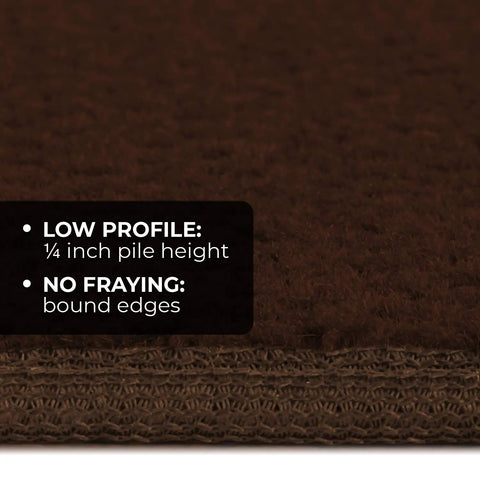 Close-up of Skid Resistant Carpet Stair Treads Set Of 15 In Chocolate Brown, showing 1/4 inch pile height and bound edges.