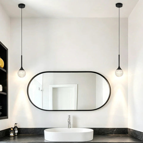 Lit Cylinder Bubble Crystal Pendant Lights LED Hanging Ceiling Fixtures For Kitchen Island And Dining Room Modern Brushed Brass And Black Pendant Lamp Dimmable 5W 3000K UL Listed in bathroom scene
