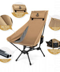 Tigerblade High Back Camping Chair With Pillow Design Ultra Comfy Widened Seat, aluminum frame, 600D polyester, outdoor use.