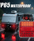 Magnetic Wireless Trailer Lights Kit with Rechargeable Battery, showing IP65 waterproof LED tow lights in rain for RV.