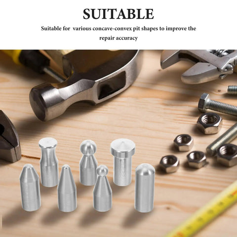 Seven Piece Dent Removal Kit For Auto Body With Seven Interchangeable Manganese Tips on wooden surface