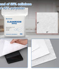 Front view: Synvicovan Cleanroom Wipes, 6x6 in, 300 pcs, cellulose/polyester blend, 68 GSM, lint-free.