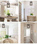 Farmhouse Pendant Light With Rustic Wood Cage And Matte Black Iron Frame Delivers A Dope Industrial Rectangular Chandelier Vibe For Kitchen Island Entryway Foyer Living Room And Dining Area Brown Finish hanging in various rooms