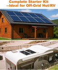 Rollout Ready 1.92Kwh Off Grid Solar Kit on a house rooftop and RV, showcasing solar panel installation for off-grid use.