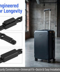 Zero Drama Quick Fix Suitcase Telescopic Handle Release Button For Broken Luggage Trolley Pull Mechanism Straightforward Swap Travel Repair Clip Restores Solid Grip On The Road, sturdy plastic clip shown with suitcase.