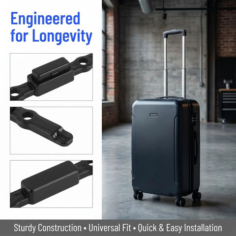 Black Plastic Luggage Repair Button For Telescopic Suitcase Handles Universal Pull Rod Grip Replacement Travel Case Accessory on display with suitcase.