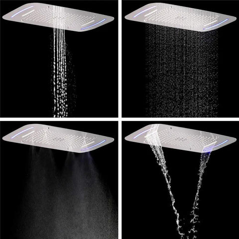 Top Shelf Led Ceiling Shower Set With Five Dynamic Modes Serving Heavy Rainfall Smooth Waterfall And Chill Spa Mist Directly In Your House Bathroom For Prime Weekend Vibes, showcasing four spray modes.
