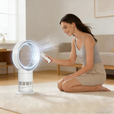 Woman using Replacement Remote Control For AM06 AM07 AM08 Fan Models 965824-01 965824-02 965824-06 965824-07 in living room