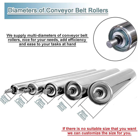 Smooth Glide 2 Inch Galvanized Steel Conveyor Rollers Heavy Duty Roller Set showing various sizes and bearing designs for logistics use.