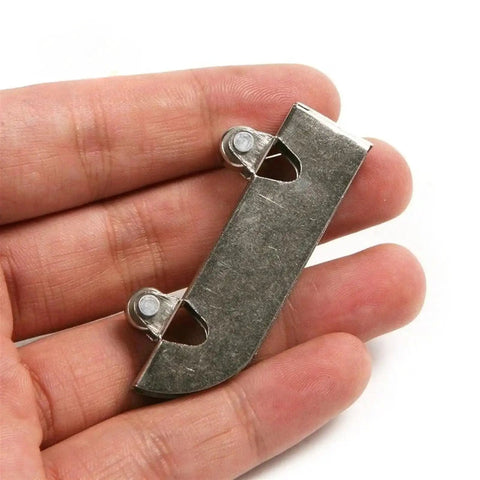 Close-up of stainless steel track clamp from Full Extension Drawer Slides Kit, Stainless Steel Rails For Cabinets, held in hand
