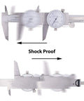 Dial Caliper 0-8 Inch Stainless Steel With Double Shock Proof Design for precise measurements, showing top and bottom views.