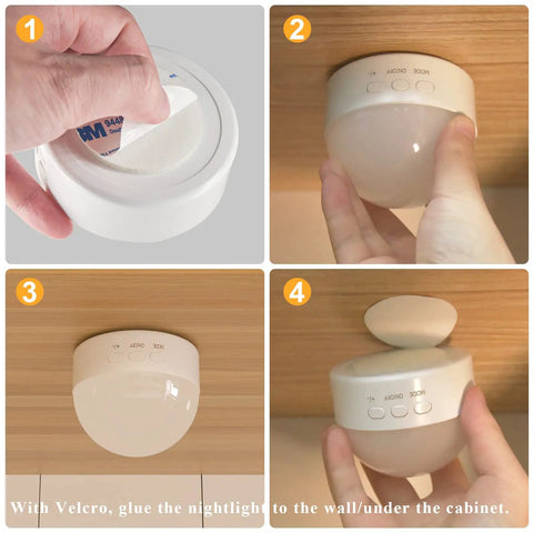 Portable Night Light With Dimmable RGB 8 Color LED, 1800mAh Rechargeable Battery, Safe ABS PC Shell With 3M Mount demonstration