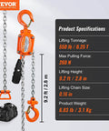 Manual Lever Chain Hoist Quarter Ton Come Along Ten Ft G80 Chain Weston Style Dual Pawl Brake 360 Rotating Hook with specs