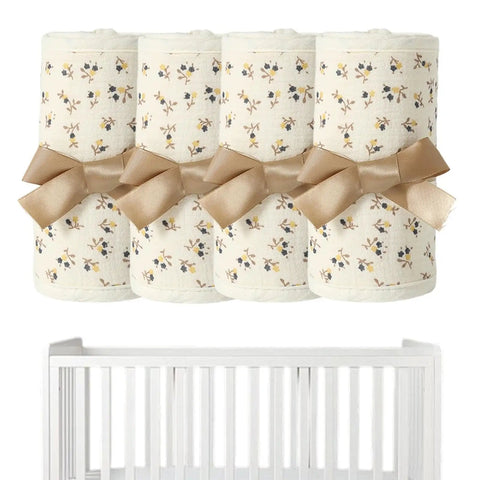 Breathable Cotton Teething Bed Rail Covers, 4 Piece Adjustable Chew Proof Rail Protector For Cribs, floral pattern