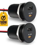 Blazing Fast 118W 12V USB Socket Featuring 100W Type C Car Charger and 18W Quick Charge Dual Port Fast Charging Adapter for RV Truck Boat Laptop Go Anywhere Power Hub, black aluminum dual ports.
