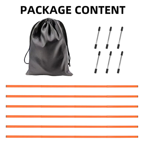 Six 5Ft Adjustable Agility Poles For Soccer Basketball Football Dog And Horse Training Speed And Agility Gear with carrying bag and ground nails.