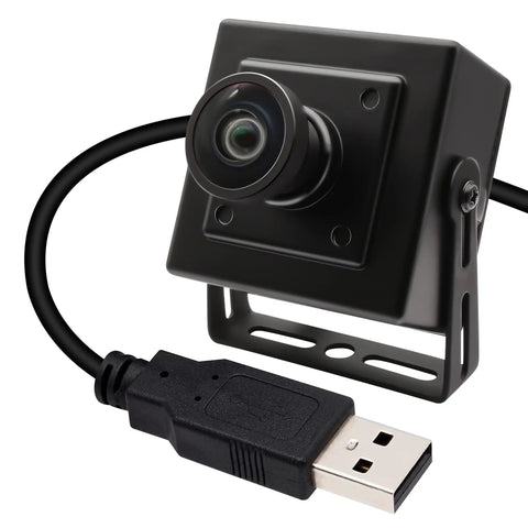 Crisp 16MP USB Camera with 120 Degree Wide Angle Lens, showing USB connector and compact design for 3D printers and embedded projects.