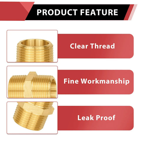 Pack Of 5 One Half Inch Brass NPT Male Hex Nipples For Copper Brass Or Iron Pipe Connections Product Features Display